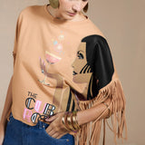 T-shirt Estampada com Franjas