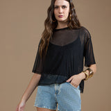 Blusa em Tule com Camisete e Hotfix