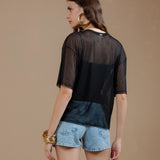Blusa em Tule com Camisete e Hotfix
