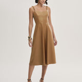 Vestido Midi em PU com Alça Fina