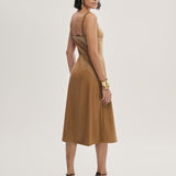 Vestido Midi em PU com Alça Fina