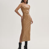 Vestido Midi em PU com Textura Croco