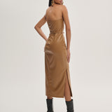 Vestido Midi em PU com Textura Croco