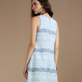 Vestido Curto Jacquard Azul e Branco