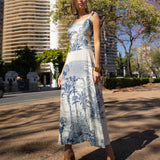Vestido Midi Estampado com Alças Laço