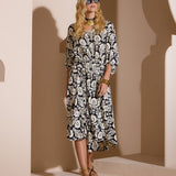 Vestido Midi Estampa Arabescos P&B