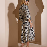 Vestido Midi Estampa Arabescos P&B