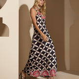 Vestido Longo Estampa Tapeçaria Decote V