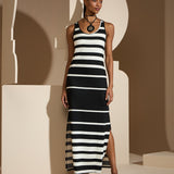 Vestido Maxi Listrado P&B