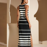 Vestido Maxi Listrado P&B