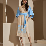 Vestido Midi Bicolor Bordado