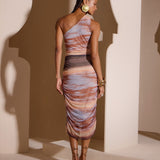 Vestido Midi de Tule com Estampa Horizonte