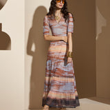 Vestido Longo de Tule com Estampa Horizonte