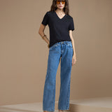 Calça Jeans Reta Cintura Média com Lavagem Azul Clássica