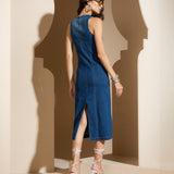 Vestido Midi Jeans Sem Mangas
