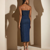 Vestido Jeans Midi sem Alça