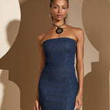Vestido Jeans Midi sem Alça