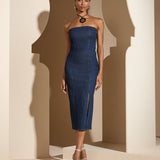 Vestido Jeans Midi sem Alça