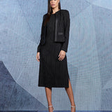 Vestido Midi Risca de Giz e Fenda