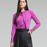 Blusa de Malha com Laço na Gola