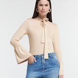 Blusa Manga Longa Peplum com Amarração na Gola