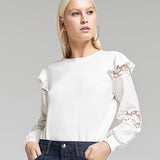 Blusa Manga Longa com Renda e Babados