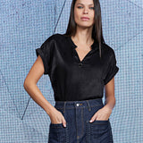Blusa Manga Curta em Silk Satin