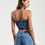 Top Jeans Cropped Sem Alças