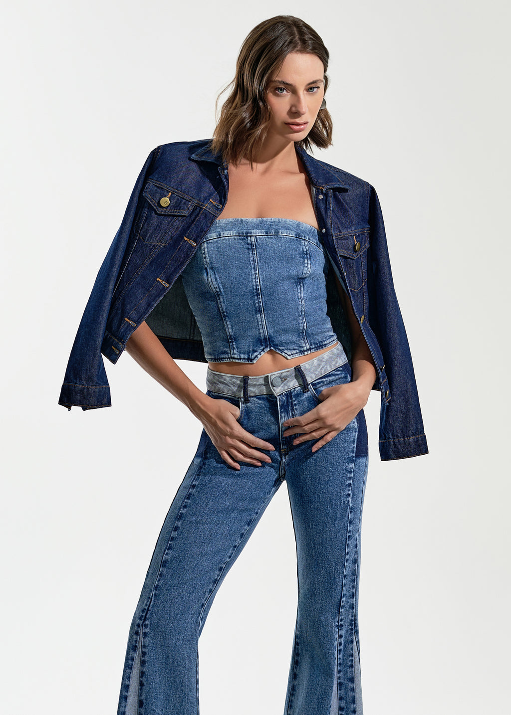 Top Jeans Cropped Sem Alças