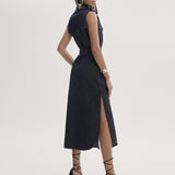 Vestido Jeans Midi com Faixa