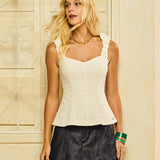 Blusa Peplum Bordada com Alças Franzidas