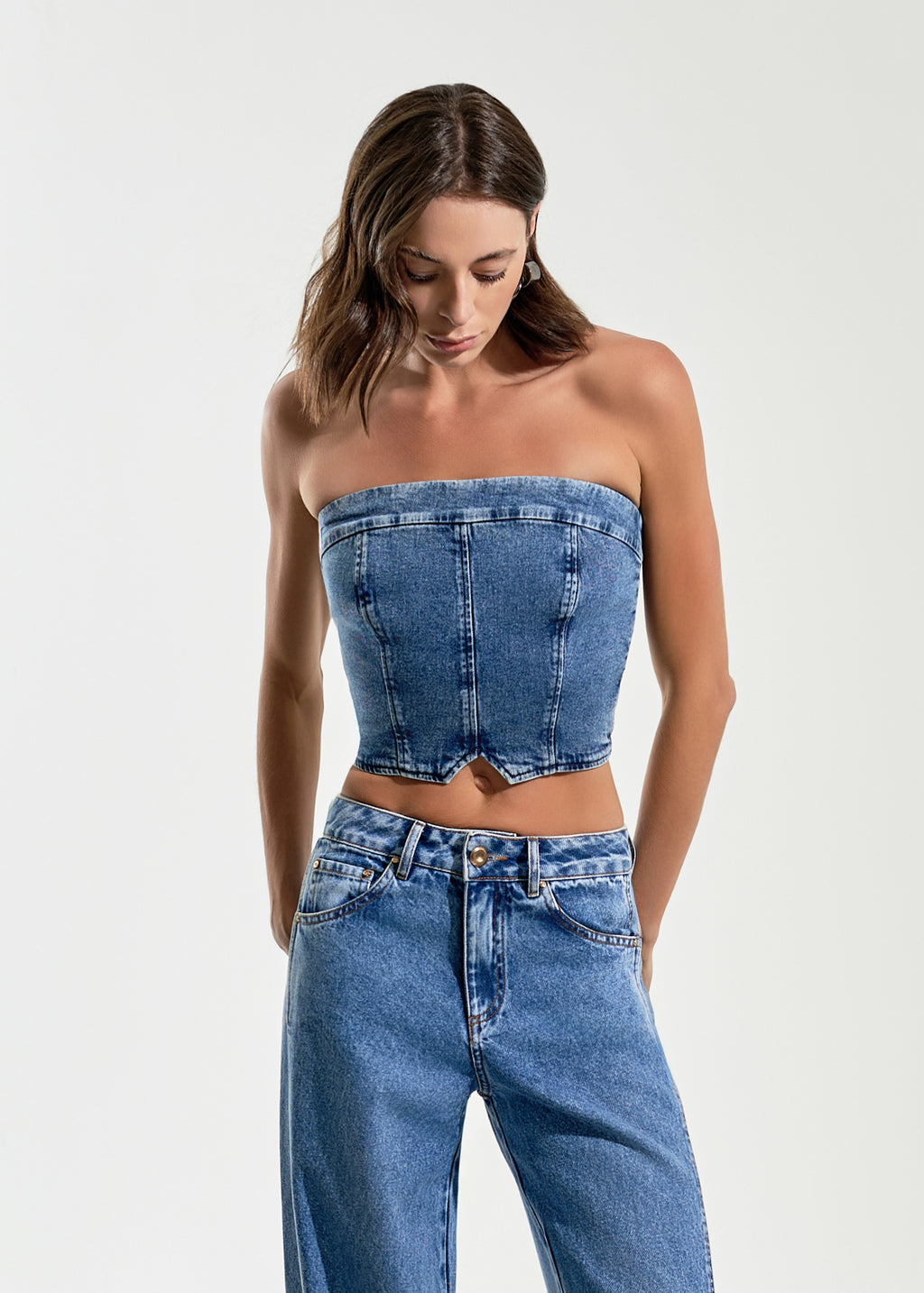 Top Jeans Cropped Sem Alças