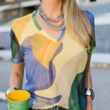 Blusa Feminina de Tule Estampada BrasilCore
