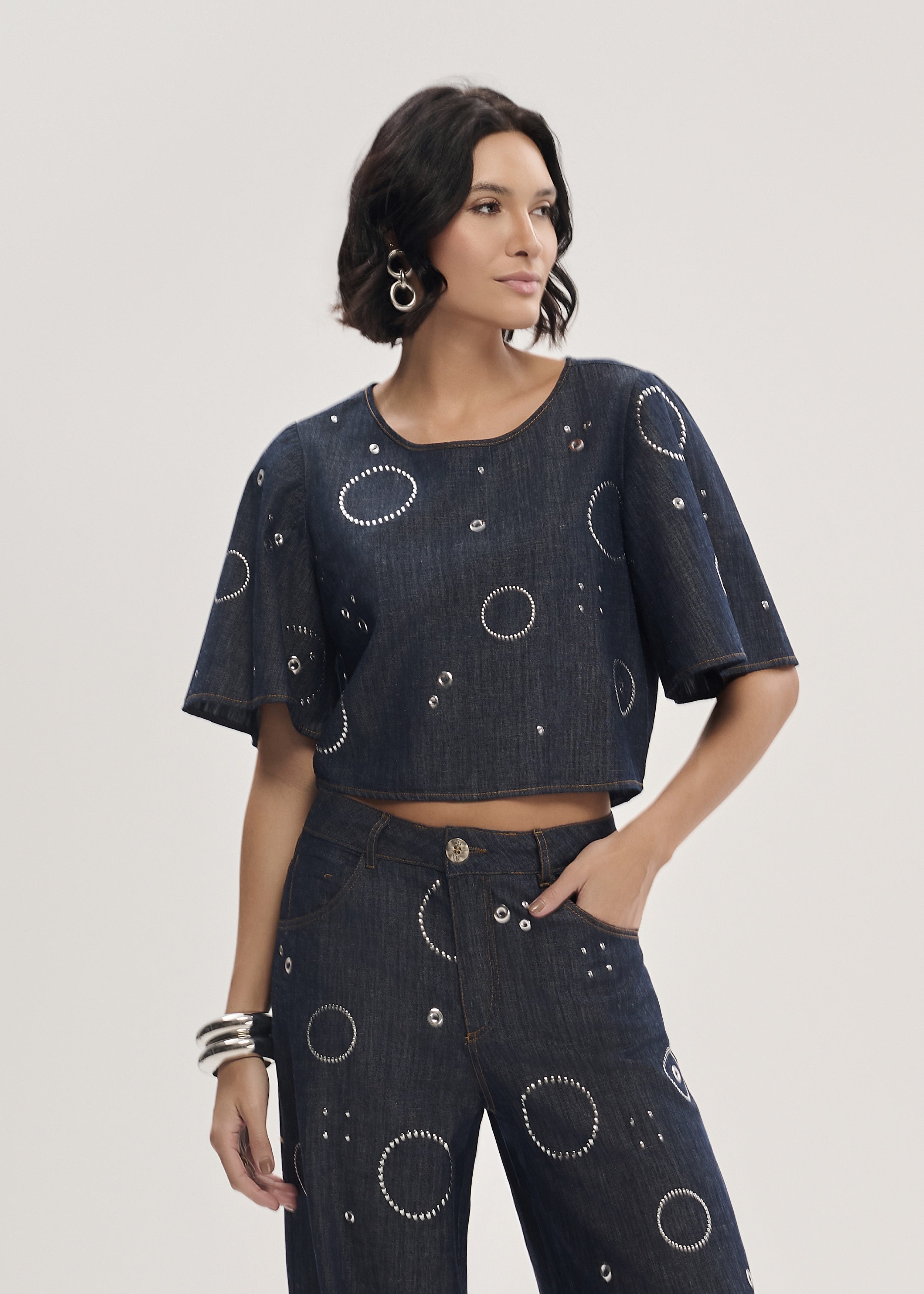 T-shirt Jeans com Transfer