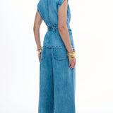 Blazer Jeans Sem Mangas com Faixa