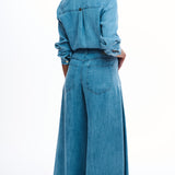 Calça Jeans Pantalona Maxi em Liocel Puro