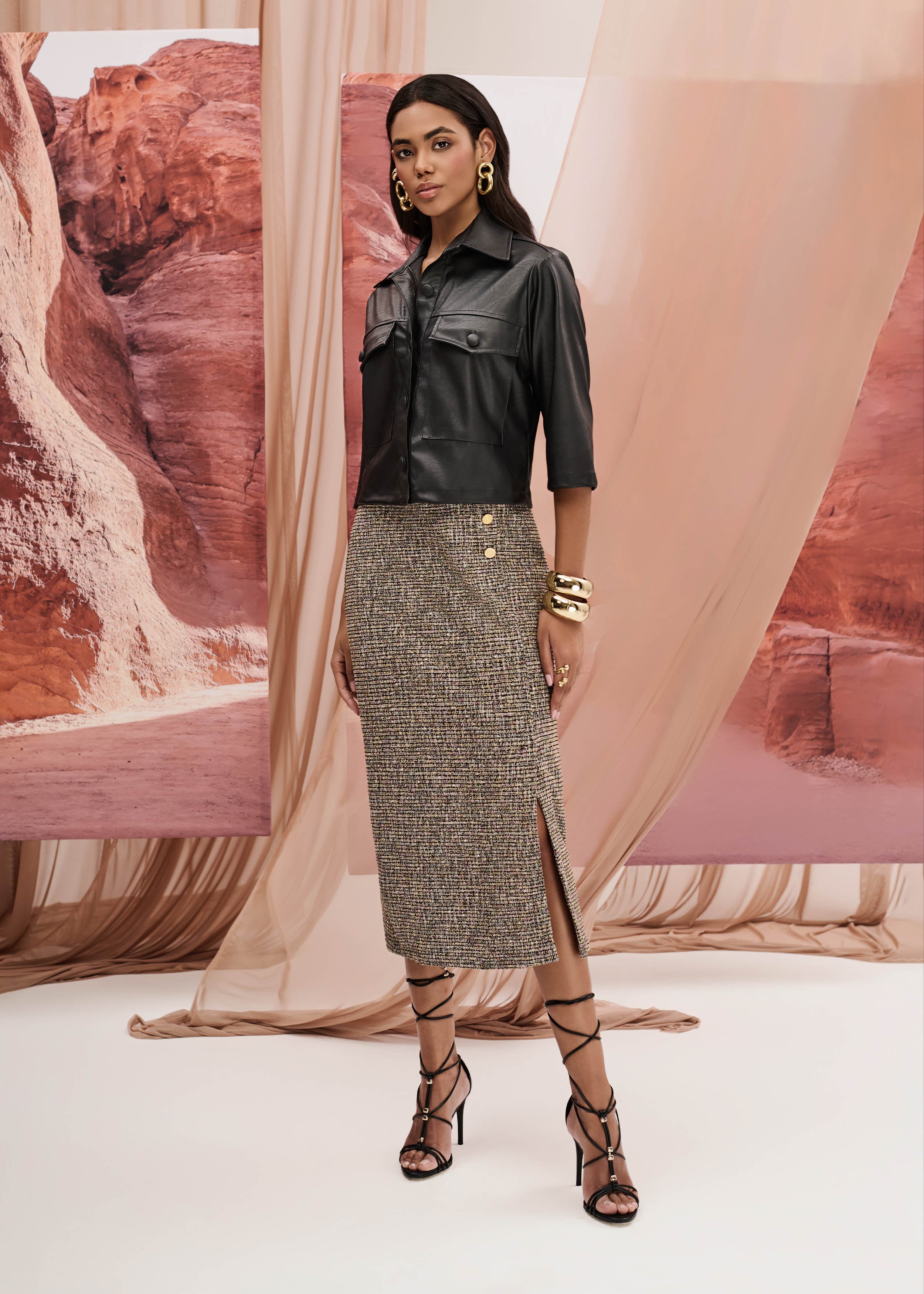 Saia Midi Malha Tweed