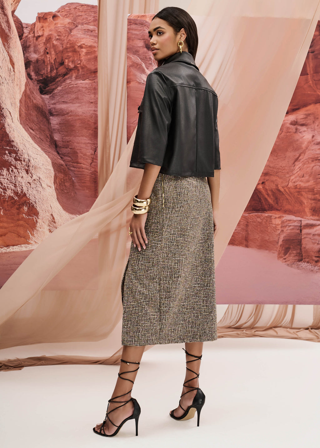 Saia Midi Malha Tweed