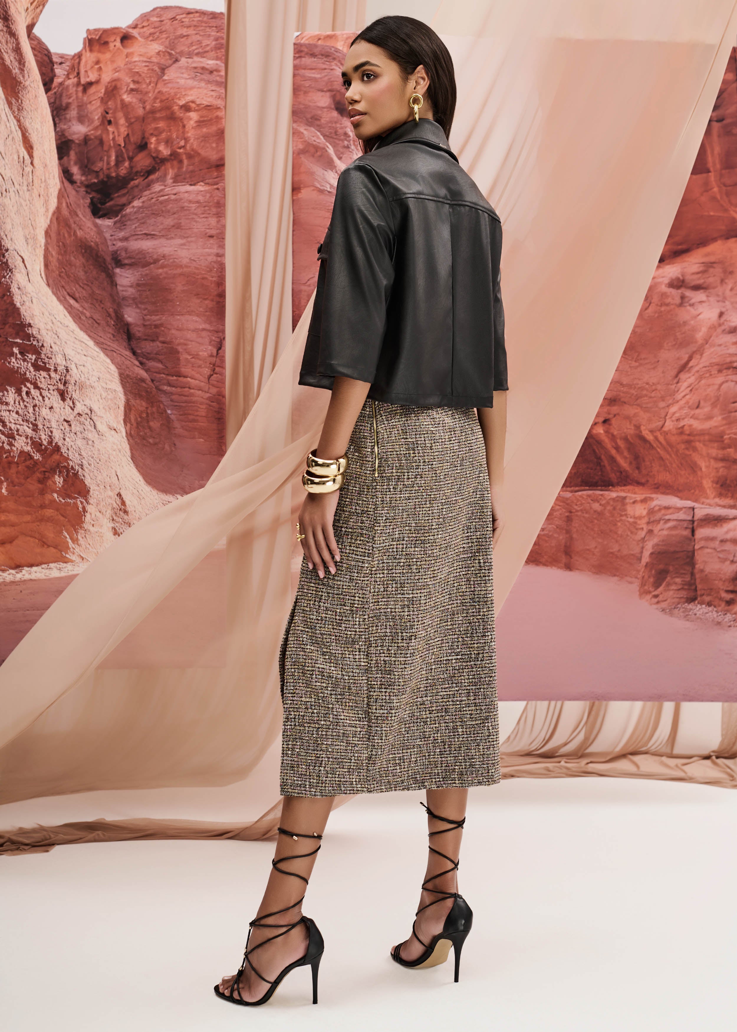 Saia Midi Malha Tweed