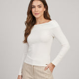 Blusa Canelada Off-White Decote