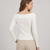 Blusa Canelada Off-White Decote