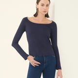 Blusa Essencial Canelada Manga Longa Marinho