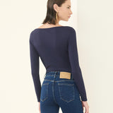 Blusa Essencial Canelada Manga Longa Marinho