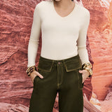 Bermuda Jeans Verde-Militar com Pespontos