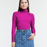 Blusa Canelada Manga Longa Gola Alta