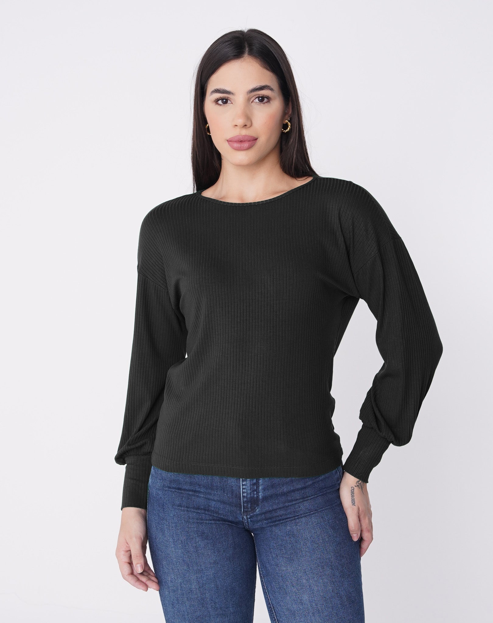 Blusa Canelada Manga Longa com Punho