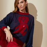 Suéter Tricô Bicolor Estampa Ursinho