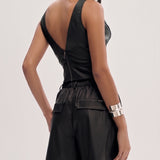 Top Curto Pu com Decote Preto