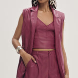 Top Curto Pu com Decote Berry
