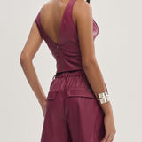 Top Curto Pu com Decote Berry